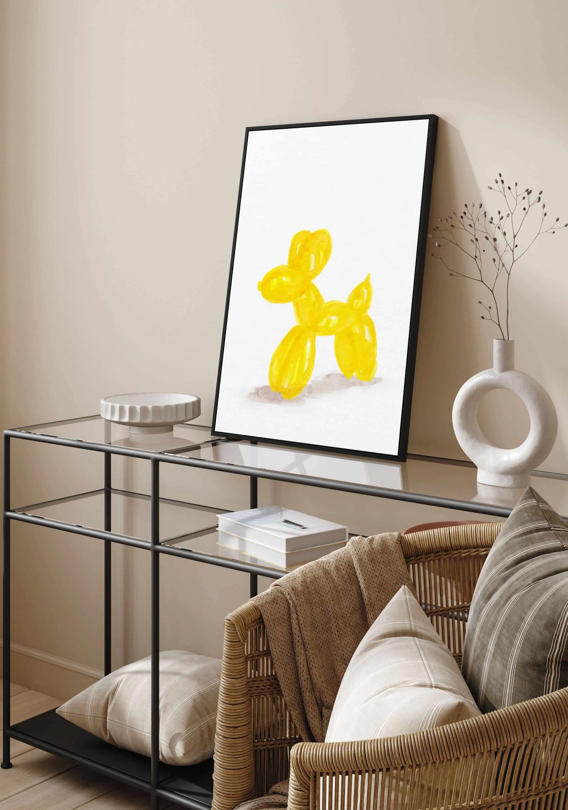 Don't Pop The Yellow Dog | Framed Canvas Art Print from Olive et Oriel where you can shop wallpaper and artworks online