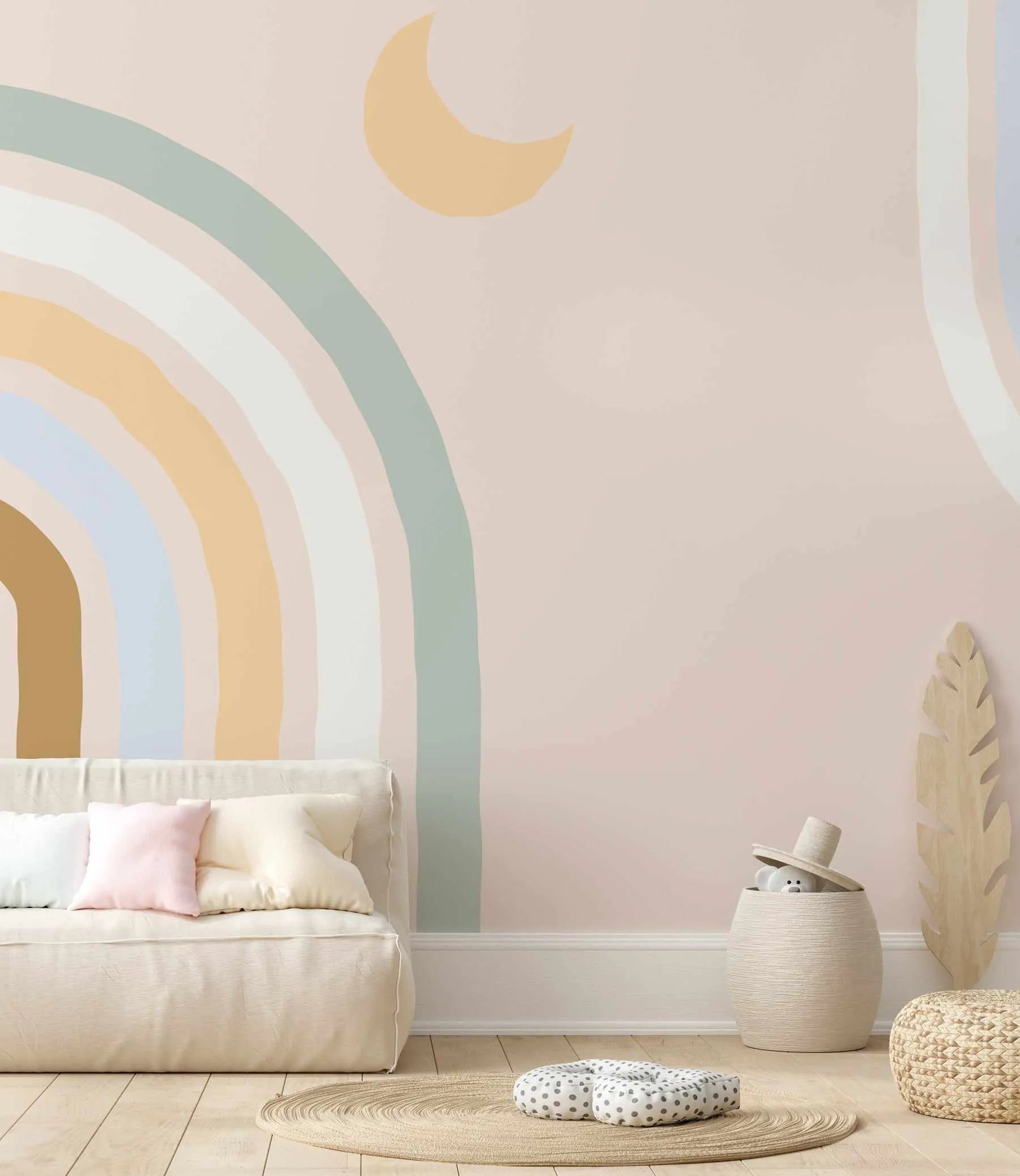 Double Rainbow Wallpaper Mural-Wallpaper-Buy Kids Removable Wallpaper Online Our Custom Made Children√¢‚Ç¨‚Ñ¢s Wallpapers Are A Fun Way To Decorate And Enhance Boys Bedroom Decor And Girls Bedrooms They Are An Amazing Addition To Your Kids Bedroom Walls Our Collection of Kids Wallpaper Is Sure To Transform Your Kids Rooms Interior Style From Pink Wallpaper To Dinosaur Wallpaper Even Marble Wallpapers For Teen Boys Shop Peel And Stick Wallpaper Online Today With Olive et Oriel