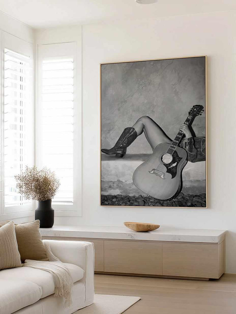 Dove Strings I B&W by Amy Hallam | Framed Canvas Art Print from Olive et Oriel where you can shop wallpaper and artworks online