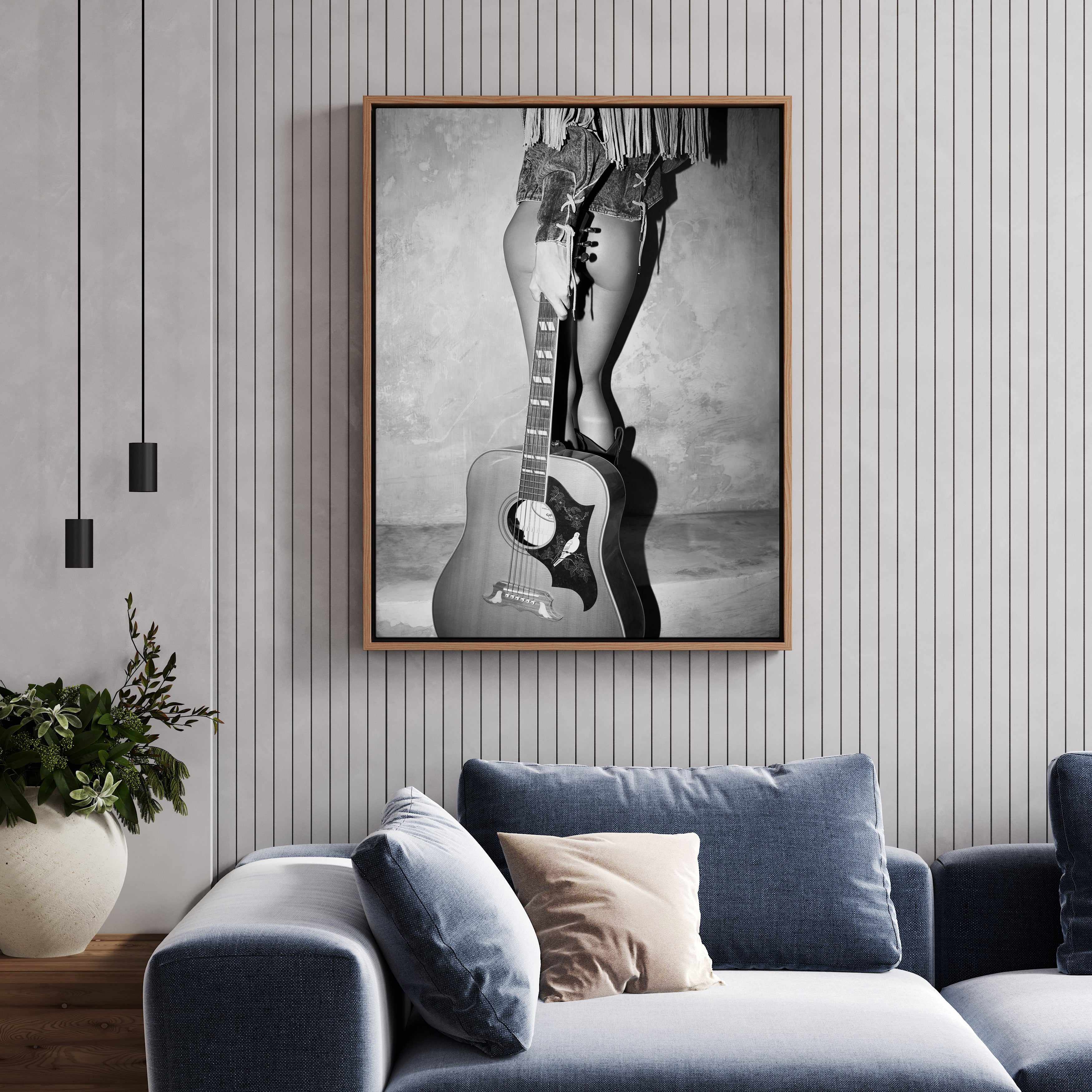 Dove Strings II B&W by Amy Hallam | Framed Canvas Art Print