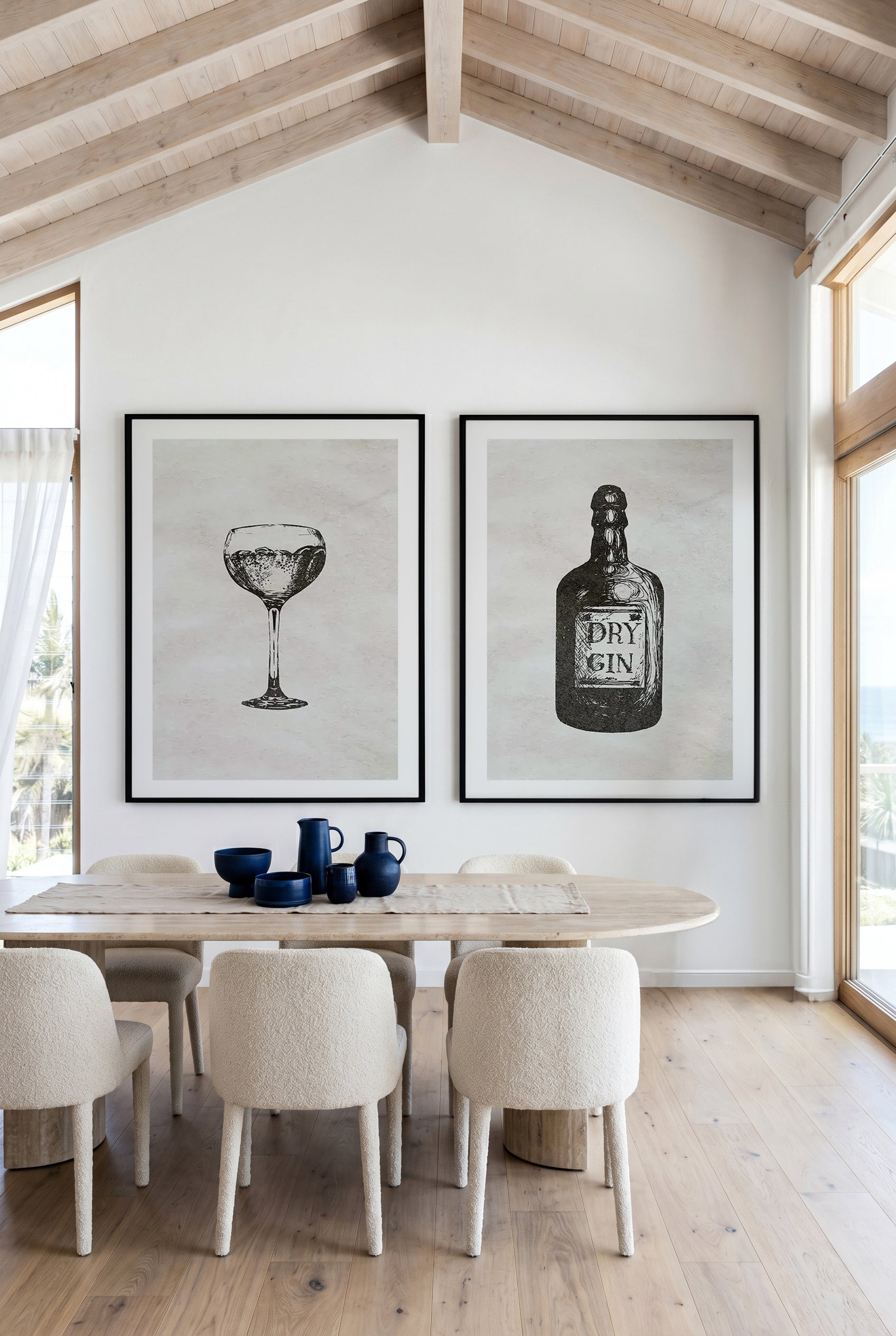 Dry Gin & Cocktail Glass Art Print Set of 2 | Matching Wall Art