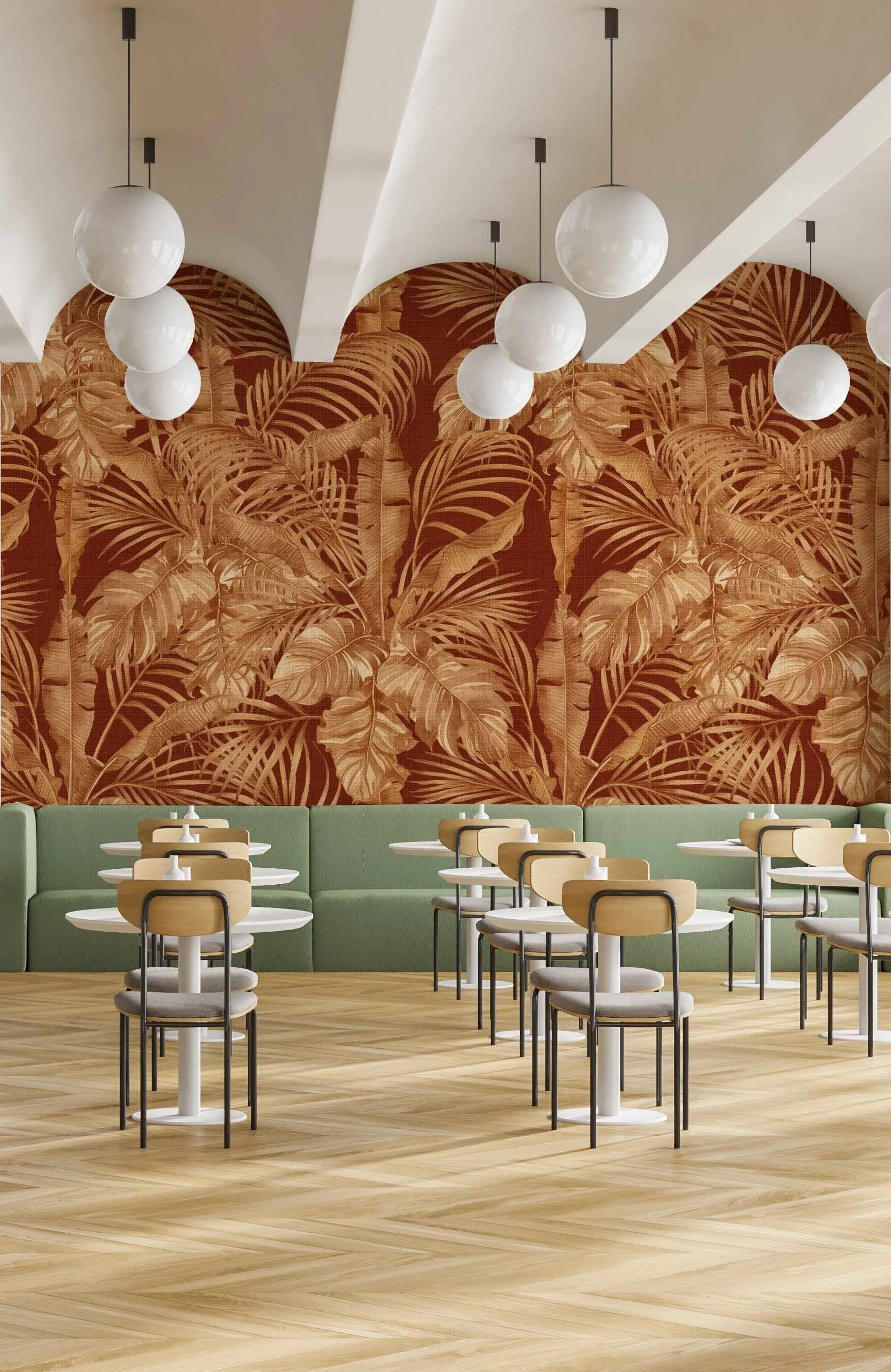 Dubai Palm In Crimson Wallpaper from Olive et Oriel where you can shop wallpaper and artworks online
