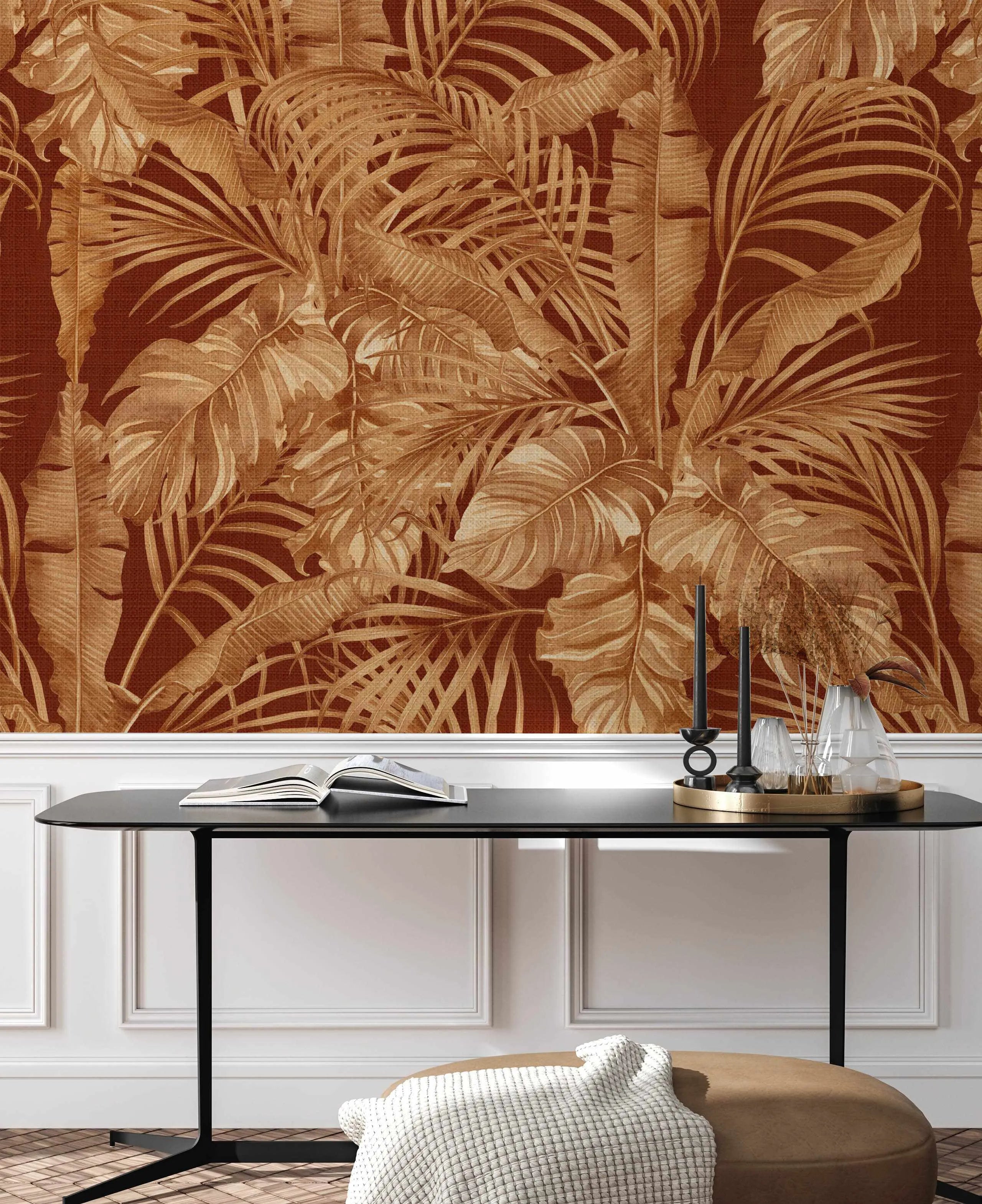 Dubai Palm In Crimson Wallpaper from Olive et Oriel where you can shop wallpaper and artworks online