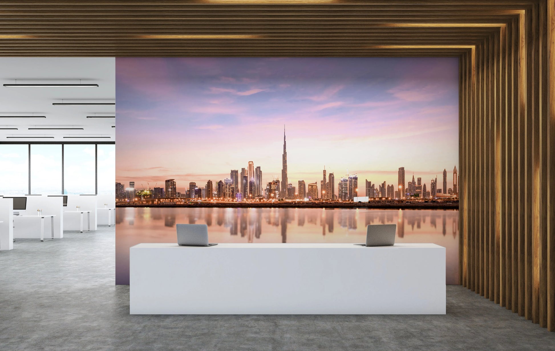 Dubai City Skyline Photo Mural Wallpaper from Olive et Oriel where you can shop wallpaper and artworks online