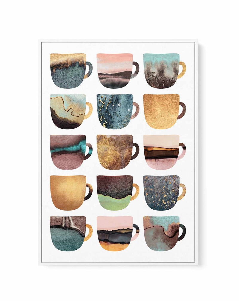 Earthy Coffee Cups By Elisabeth Fredriksson | Framed Canvas Art Print
