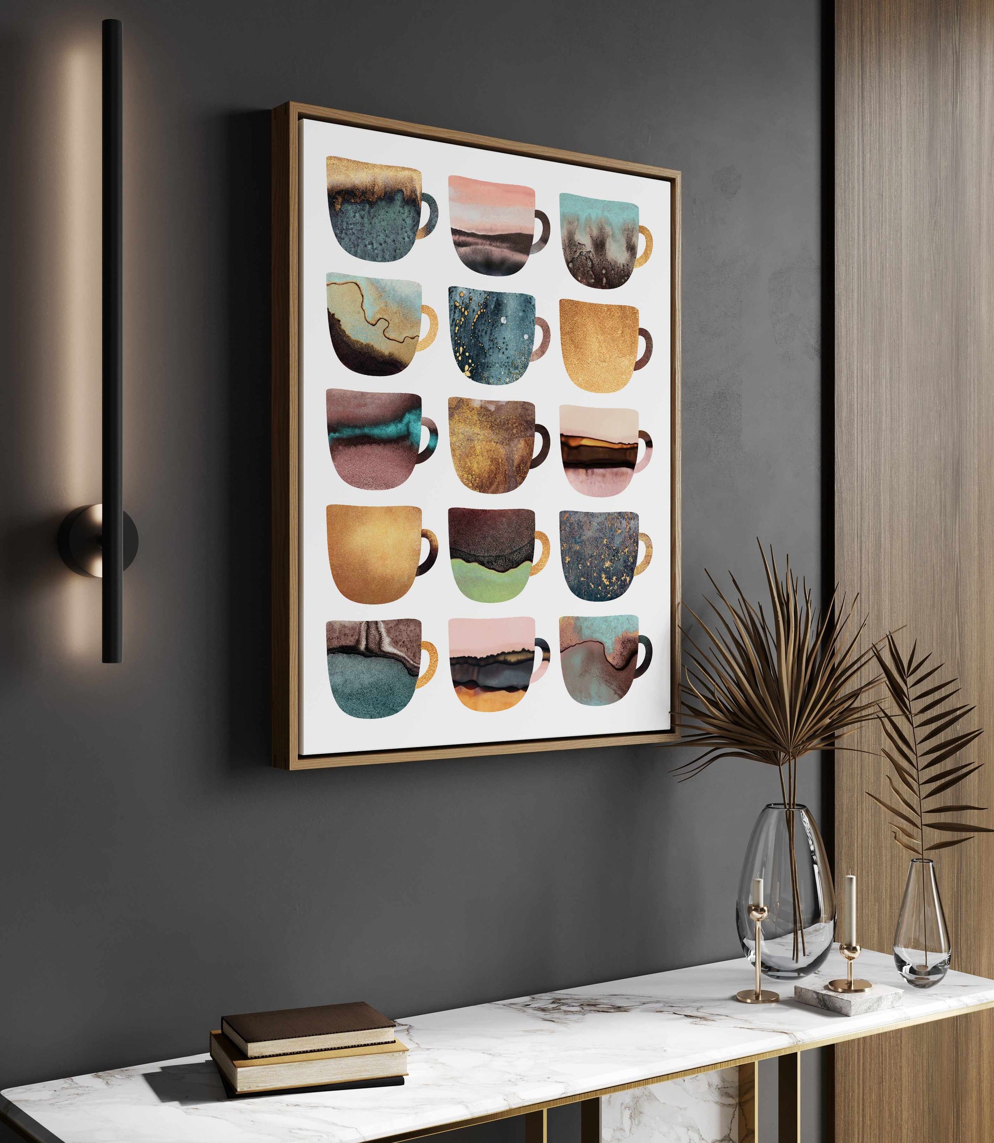 Earthy Coffee Cups By Elisabeth Fredriksson | Framed Canvas Art Print from Olive et Oriel where you can shop wallpaper and artworks online
