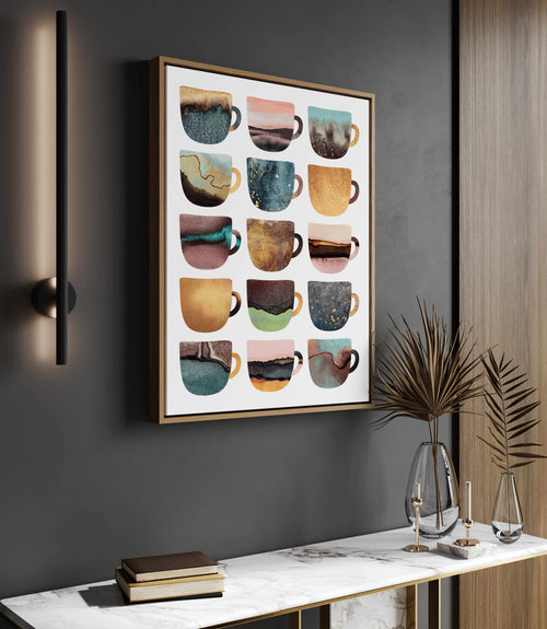 Earthy Coffee Cups By Elisabeth Fredriksson | Framed Canvas Art Print