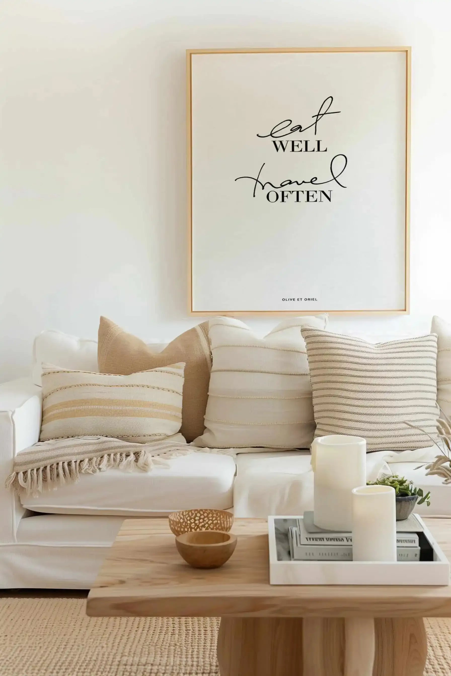 Eat Well, Travel Often | Framed Canvas Art Print from Olive et Oriel where you can shop wallpaper and artworks online