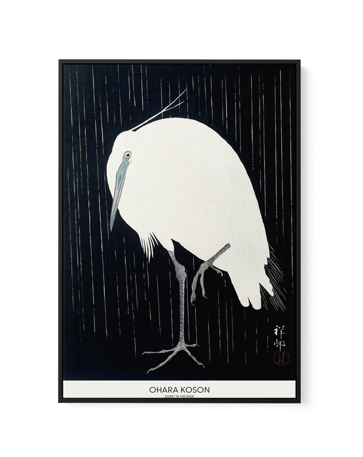 Egret In The Rain | Framed Canvas Art Print
