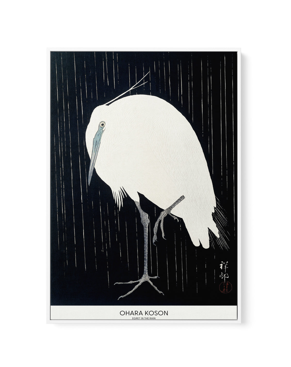 Egret In The Rain | Framed Canvas Art Print