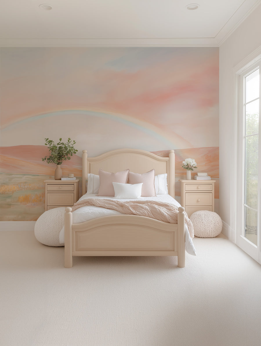 Enchanted Rainbow Wallpaper Mural from Olive et Oriel where you can shop wallpaper and artworks online