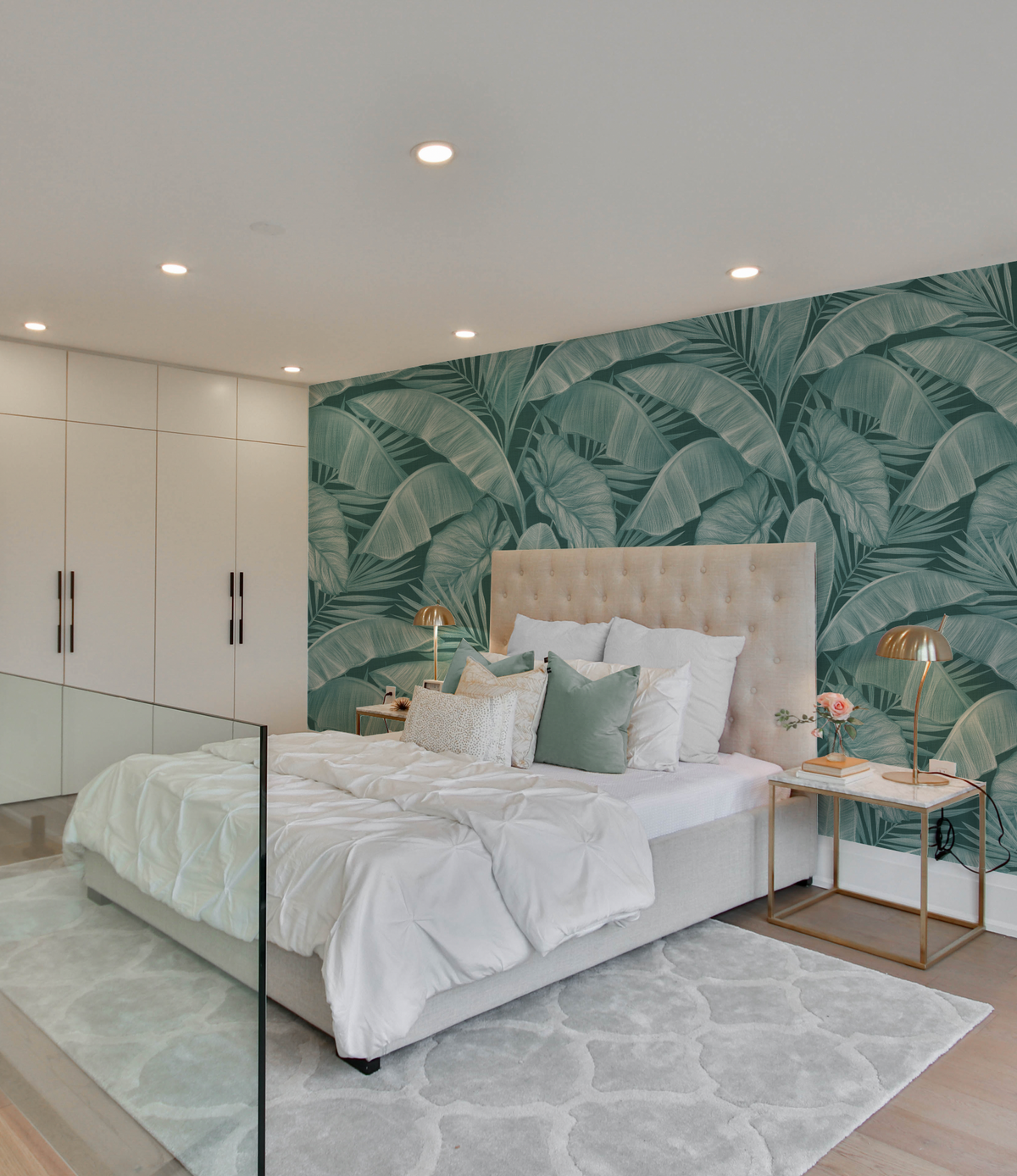 Escape To The Tropics Large Deep Teal Blue Wallpaper from Olive et Oriel where you can shop wallpaper and artworks online