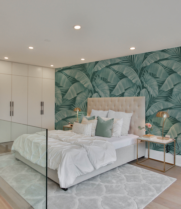 Escape To The Tropics Large Deep Teal Blue Wallpaper from Olive et Oriel where you can shop wallpaper and artworks online