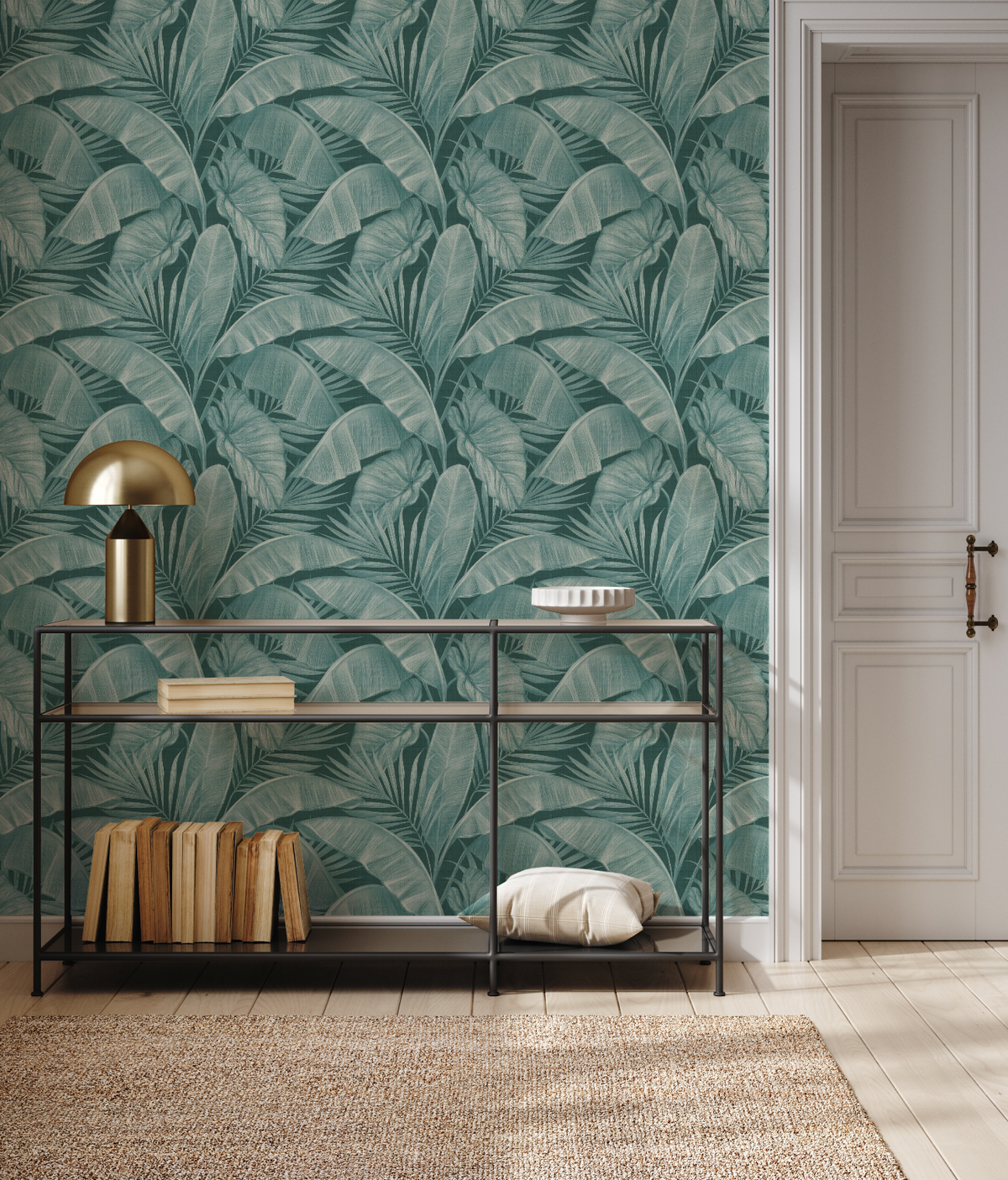 Escape To The Tropics Petite Deep Teal Blue Wallpaper from Olive et Oriel where you can shop wallpaper and artworks online