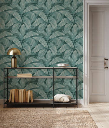 Escape To The Tropics Petite Deep Teal Blue Wallpaper from Olive et Oriel where you can shop wallpaper and artworks online