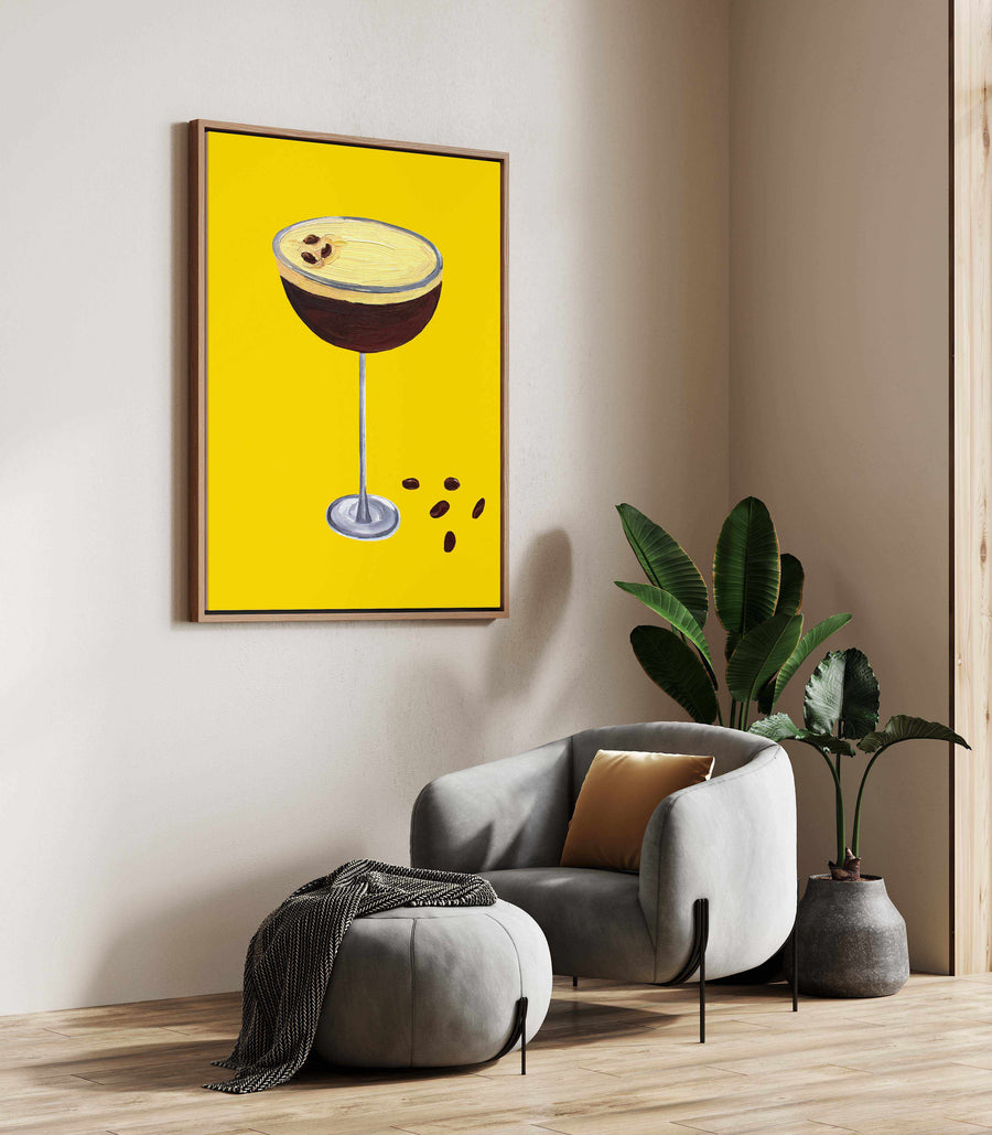 Espresso Martini Buttercup Yellow by Alice Straker | Framed Canvas Art Print from Olive et Oriel where you can shop wallpaper and artworks online