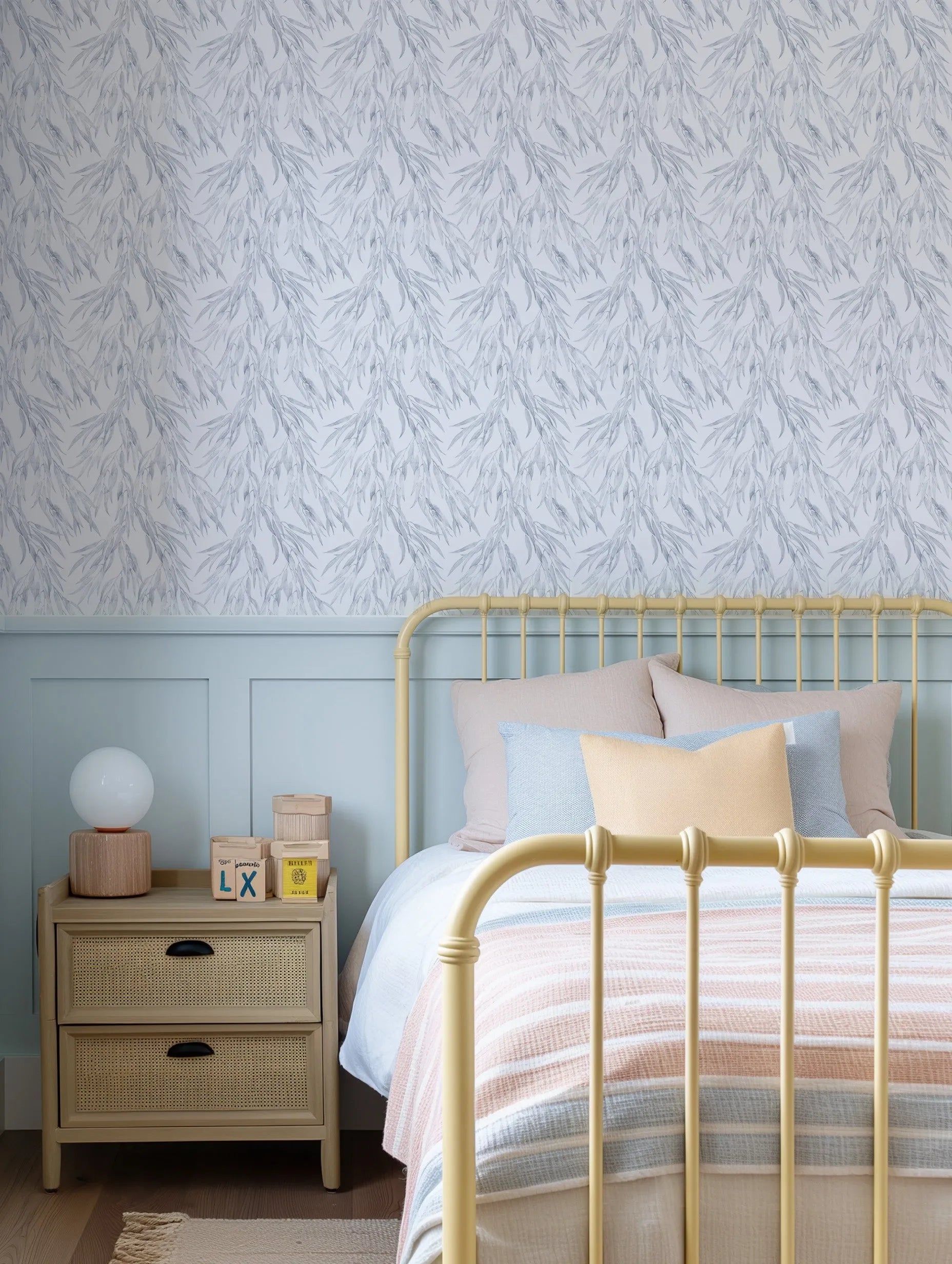 Eucalyptus Leaves 'Blue Grey' Wallpaper from Olive et Oriel where you can shop wallpaper and artworks online