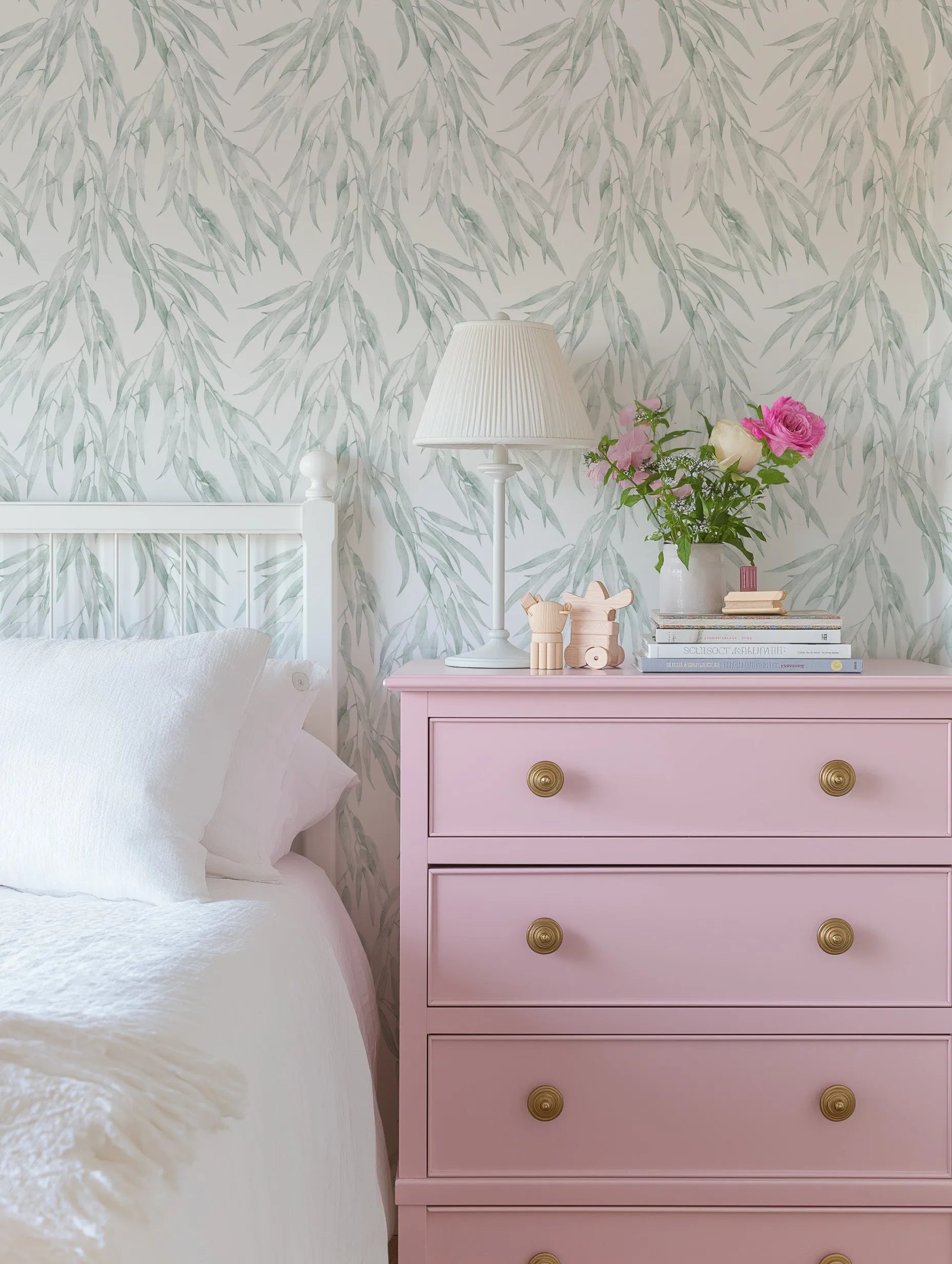 Eucalyptus Leaves in Sage Green Wallpaper from Olive et Oriel where you can shop wallpaper and artworks online