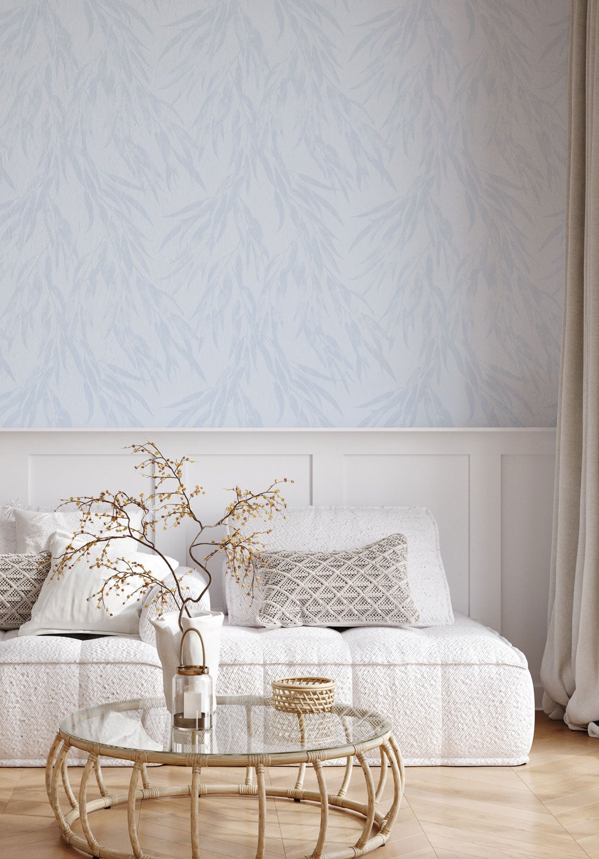 Eucalyptus Leaves in Light Blue Wallpaper