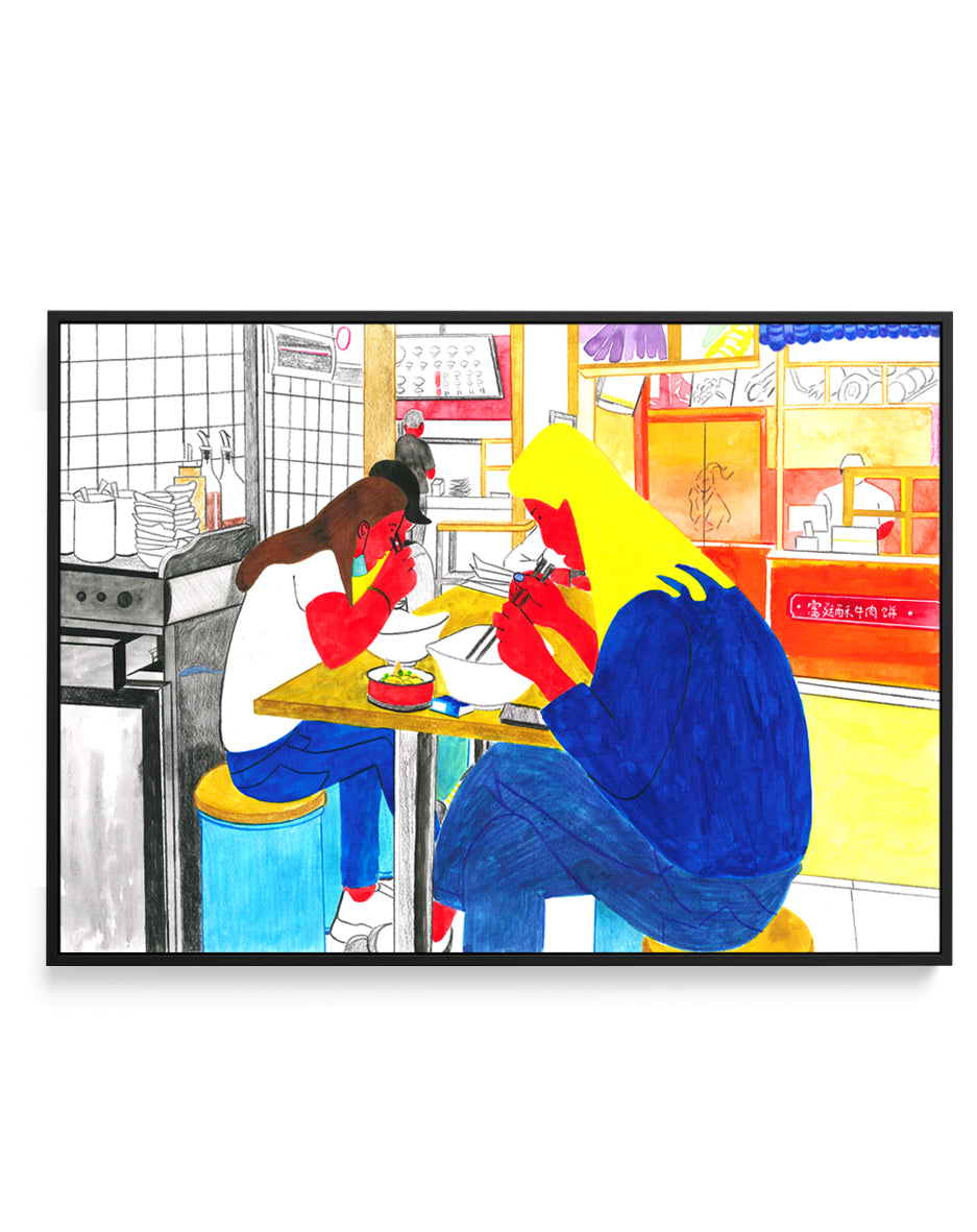 Friends Eating Noodles by Zhigang Zhang | Framed Canvas Art Print