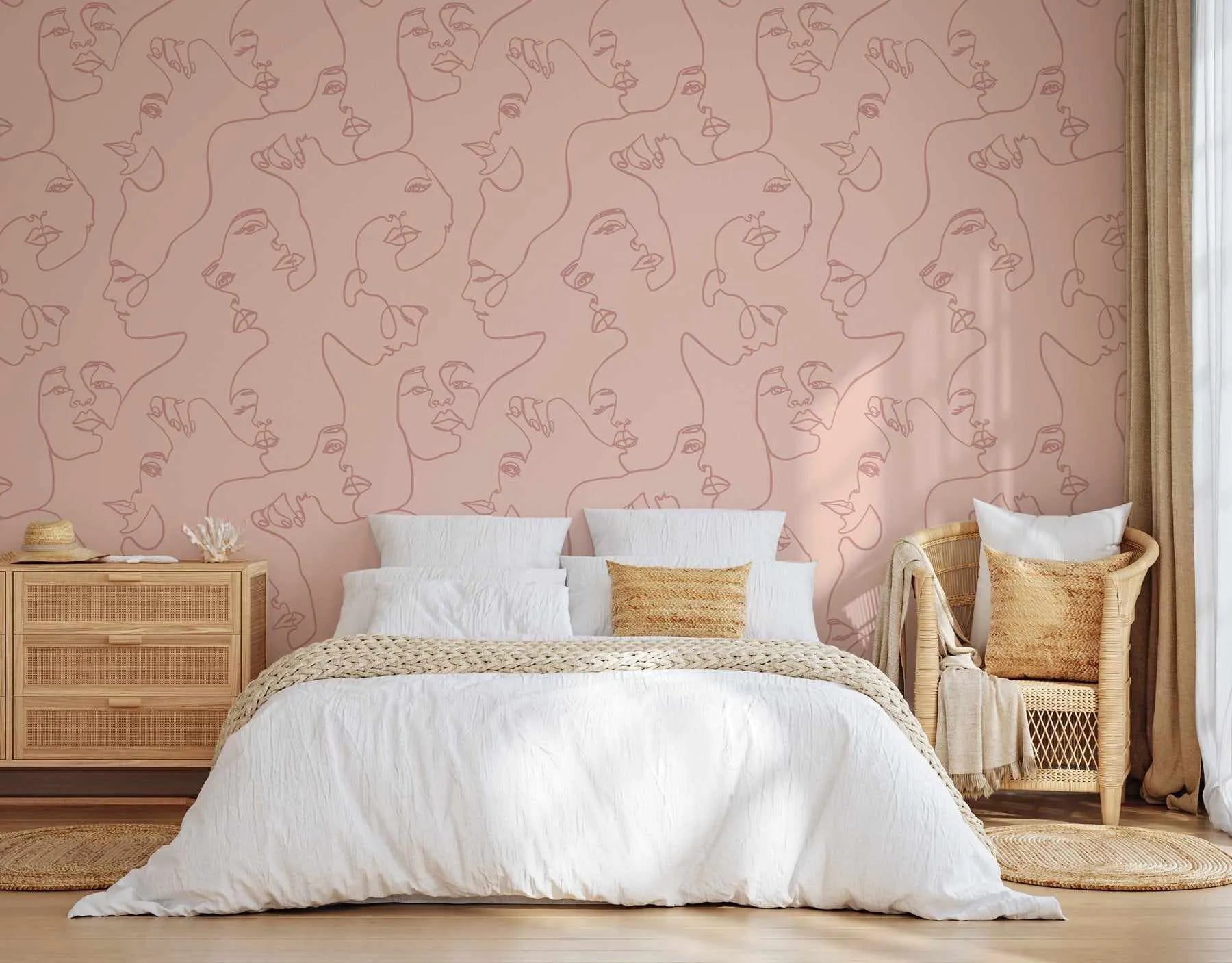 Faces in Soft Blush Wallpaper from Olive et Oriel where you can shop wallpaper and artworks online