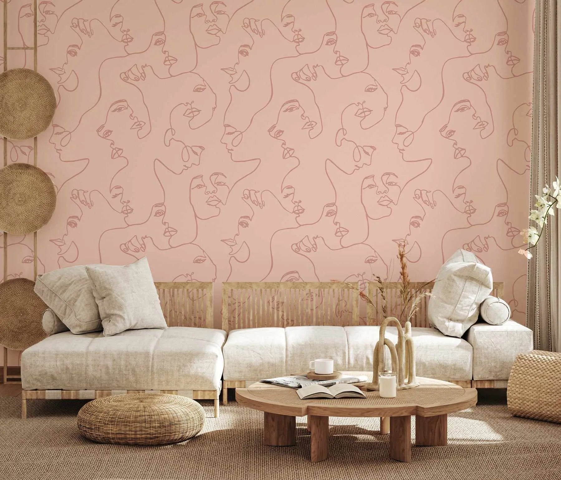 Faces in Soft Blush Wallpaper from Olive et Oriel where you can shop wallpaper and artworks online