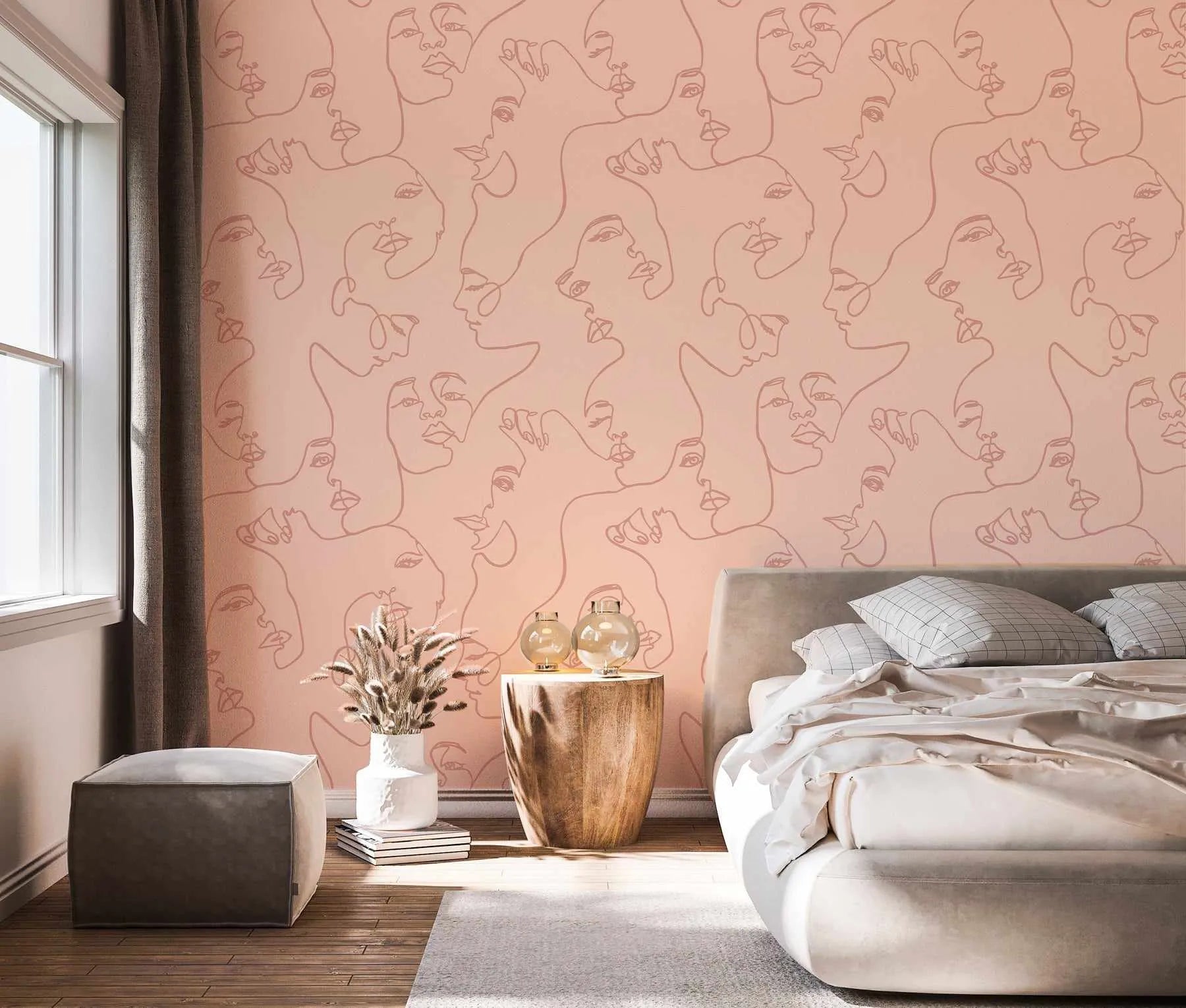 Faces in Soft Blush Wallpaper from Olive et Oriel where you can shop wallpaper and artworks online