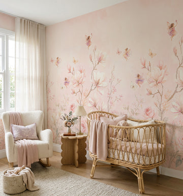 Fairytale Chinoiserie Florals in Pink Wallpaper Mural