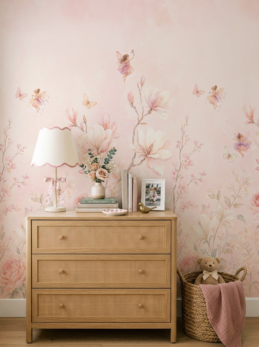Fairytale Chinoiserie Florals in Pink Wallpaper Mural