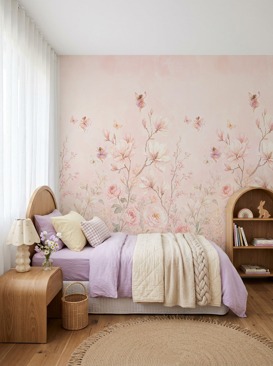 Fairytale Chinoiserie Florals in Pink Wallpaper Mural