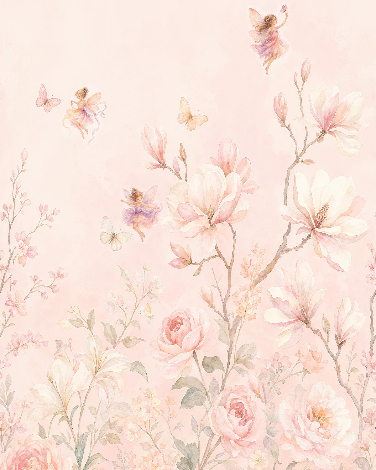 Fairytale Chinoiserie Florals in Pink Wallpaper Mural