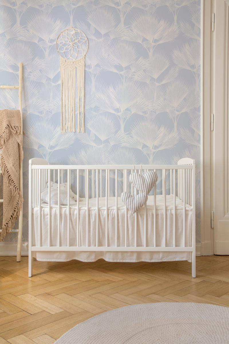 Fan Palm In Light Blue Wallpaper from Olive et Oriel where you can shop wallpaper and artworks online