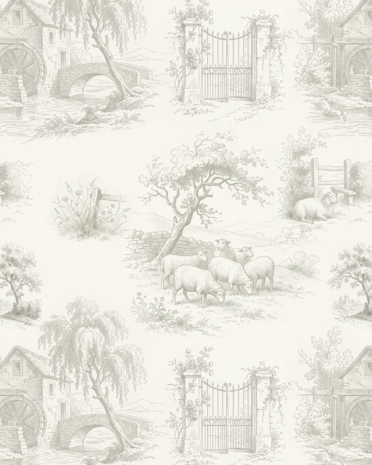 Farmhouse Toile de Jouy Wallpaper
