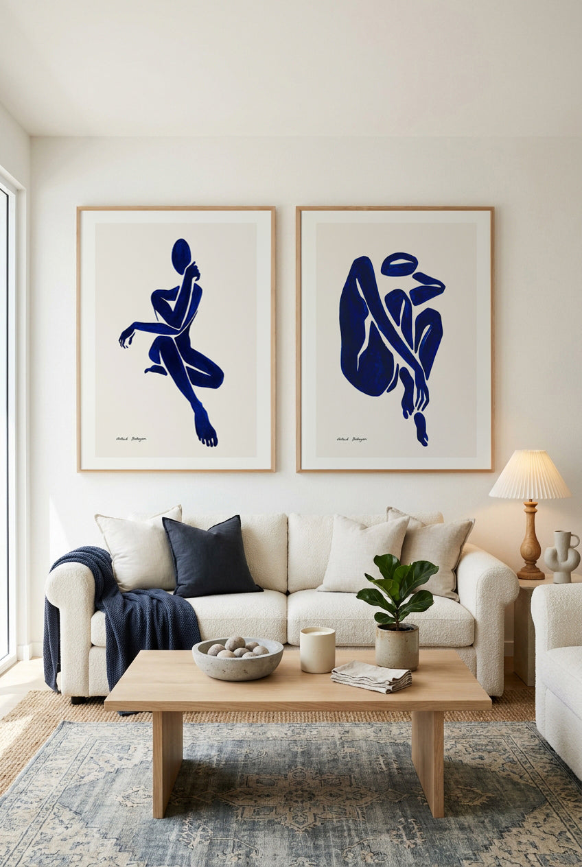 Female Shapes I in Blue II & III by Astrid Babayan Art Print Set of 2 | Matching Wall Art