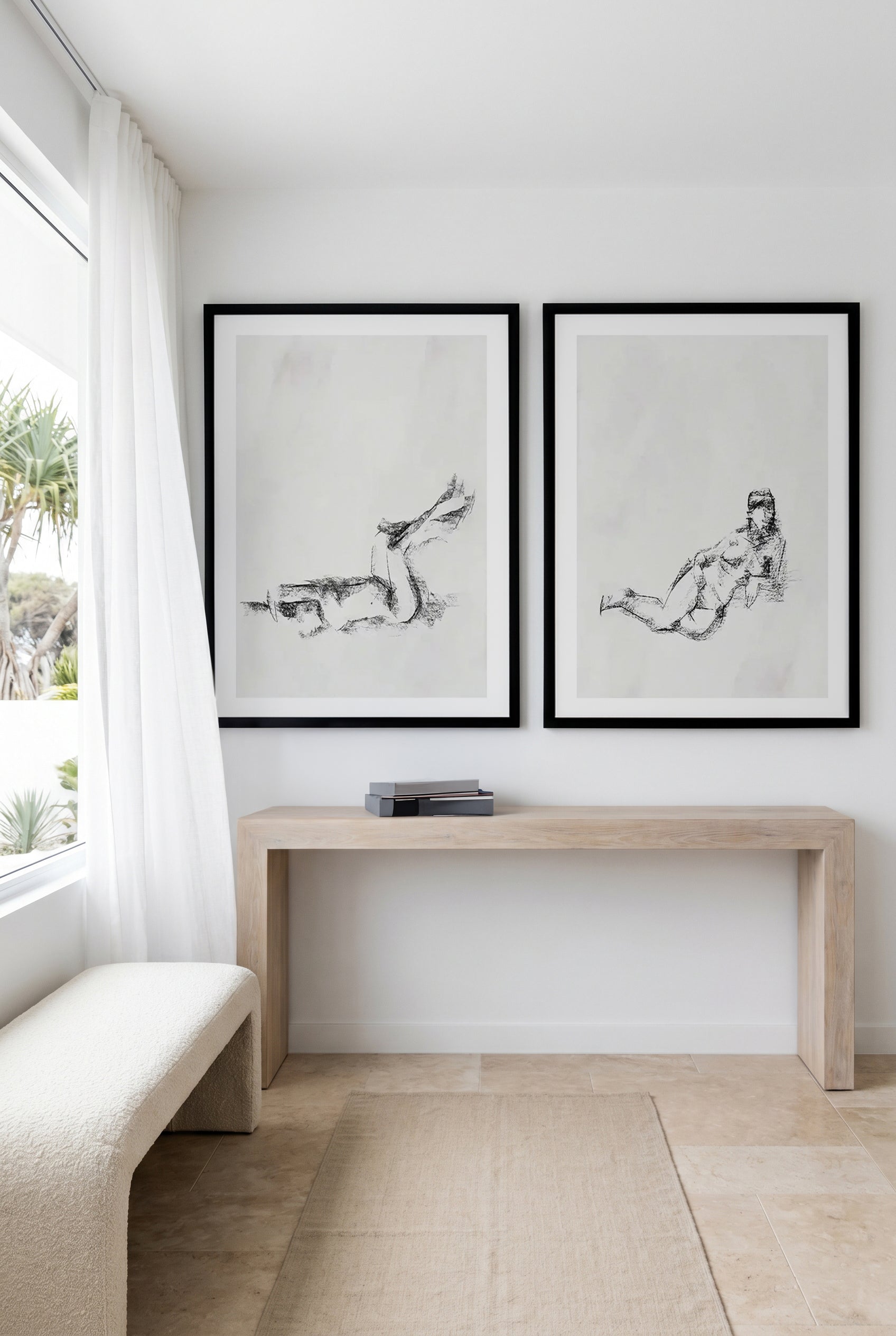 Femme in Charcoal I & III Art Print Set of 2 | Matching Wall Art