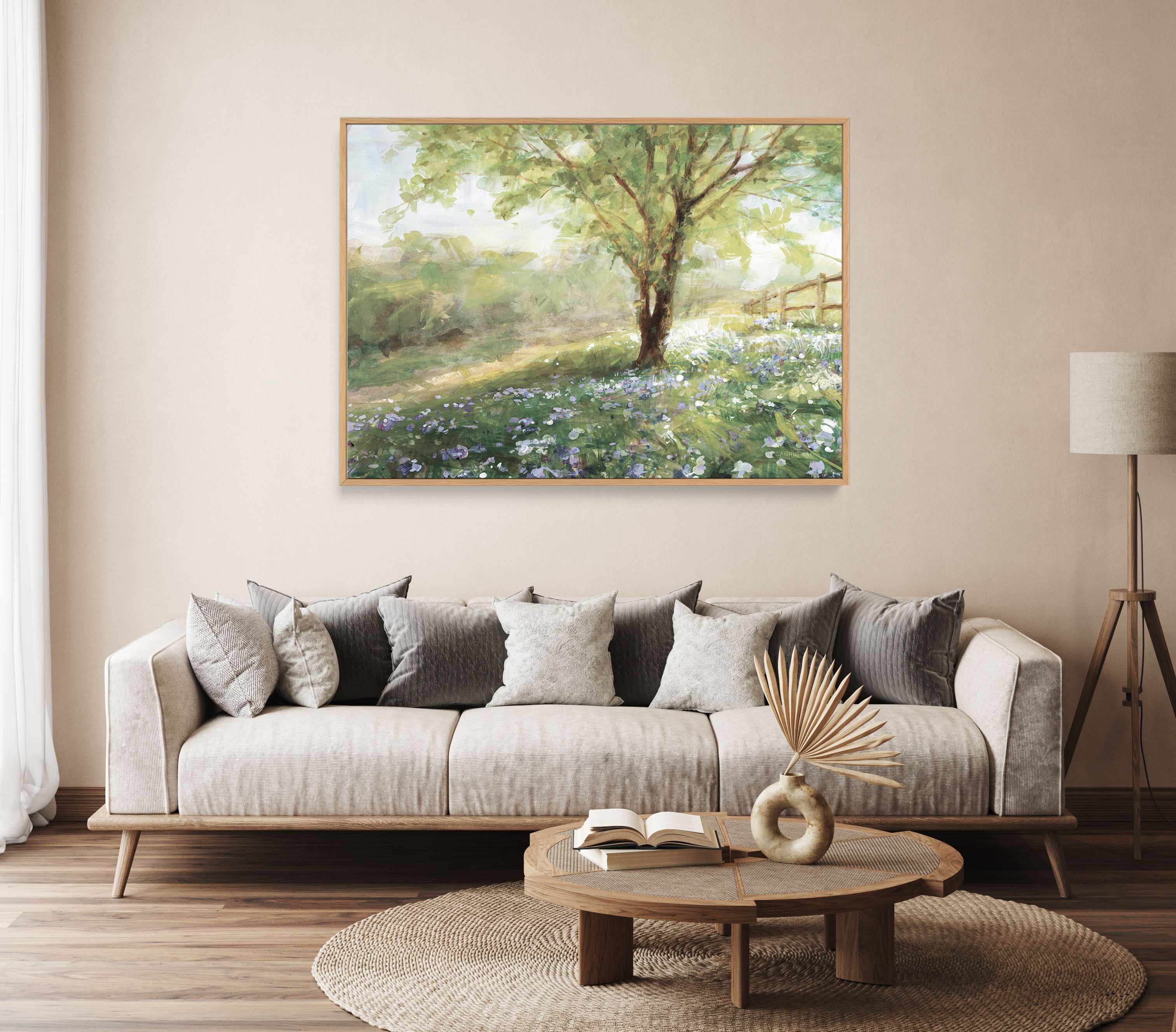 Field Of Bluebells Neutral | Framed Canvas Art Print