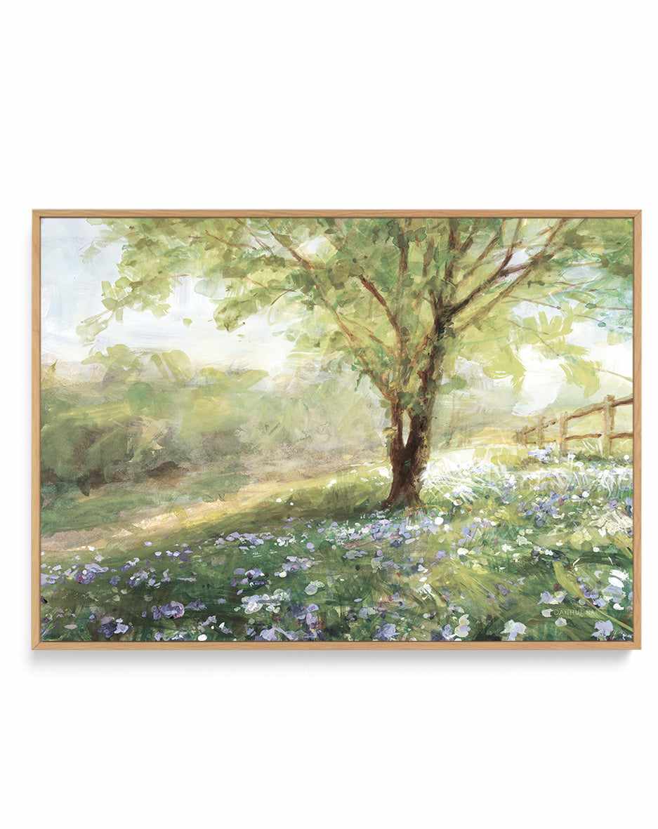 Field Of Bluebells Neutral | Framed Canvas Art Print