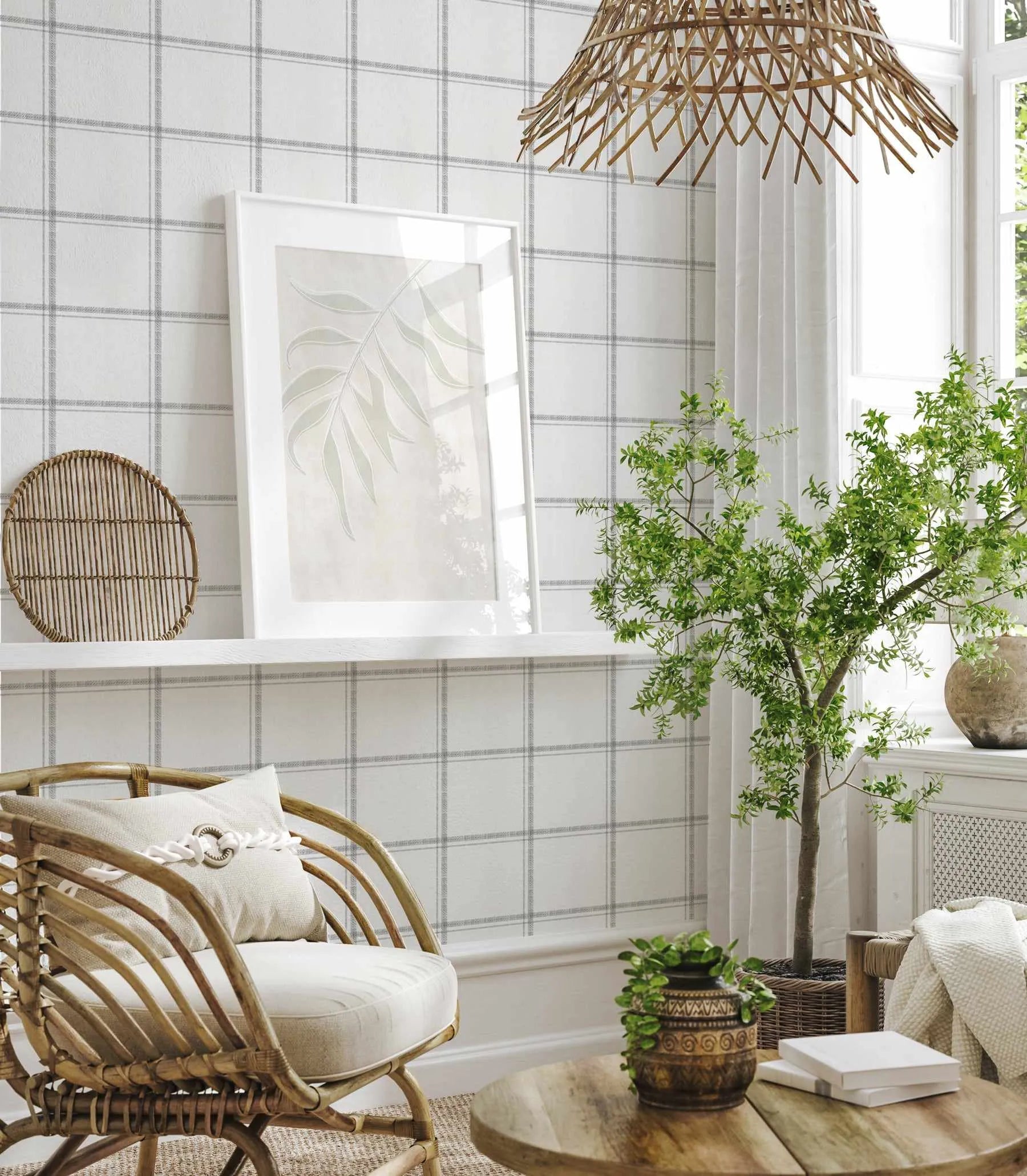 Fine Lines Plaid in Mist Wallpaper-Wallpaper-Buy-Australian-Removable-Wallpaper-In-Gingham-Wallpaper-Peel-And-Stick-Wallpaper-Online-At-Olive-et-Oriel-Shop-Plaid-&-Check-Style-Wall-Papers-Decorate-Your-Bedroom-Living-Room-Kids-Room-or-Commercial-Interior