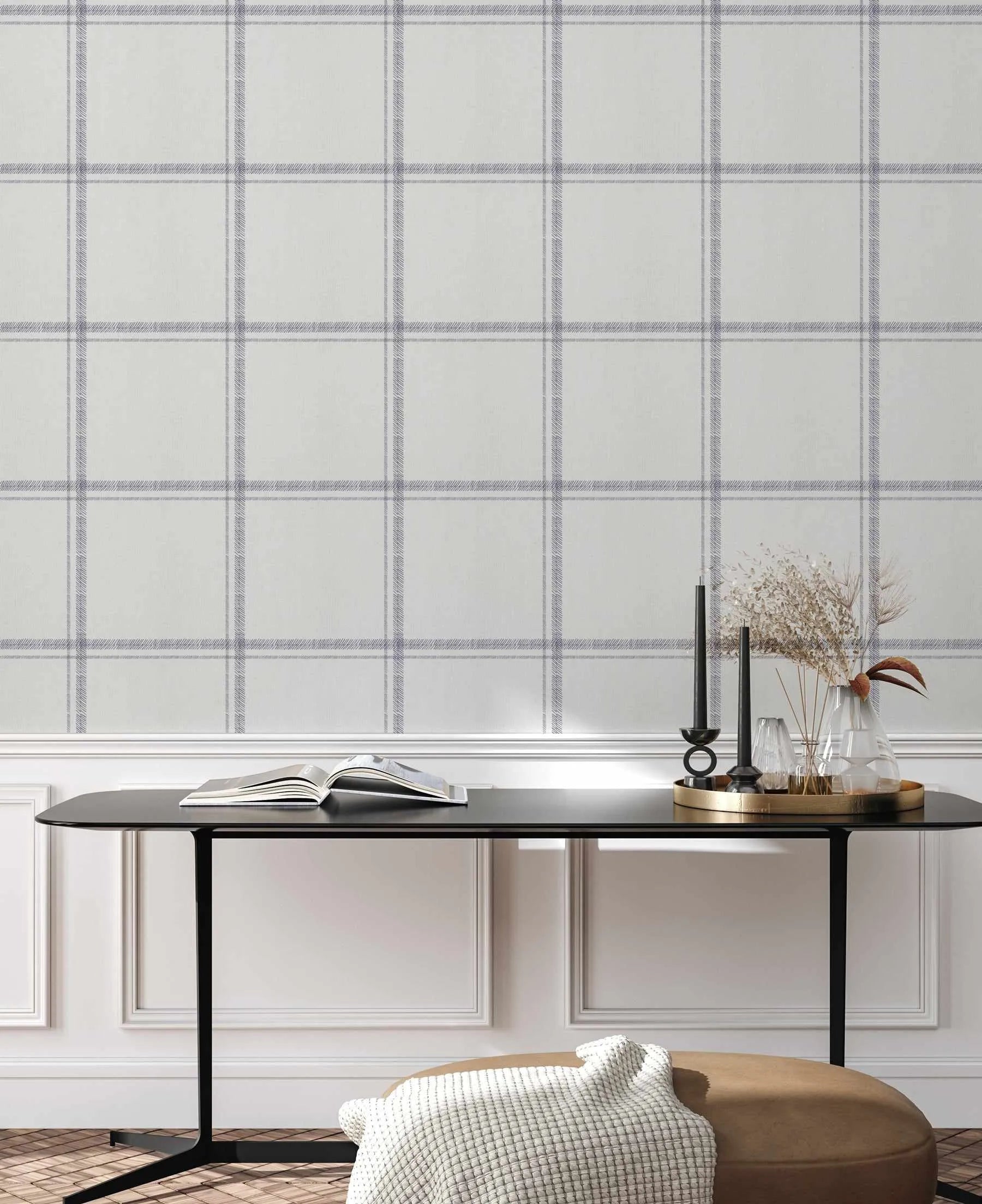 Fine Lines Plaid in Navy Wallpaper-Wallpaper-Buy-Australian-Removable-Wallpaper-In-Gingham-Wallpaper-Peel-And-Stick-Wallpaper-Online-At-Olive-et-Oriel-Shop-Plaid-&-Check-Style-Wall-Papers-Decorate-Your-Bedroom-Living-Room-Kids-Room-or-Commercial-Interior