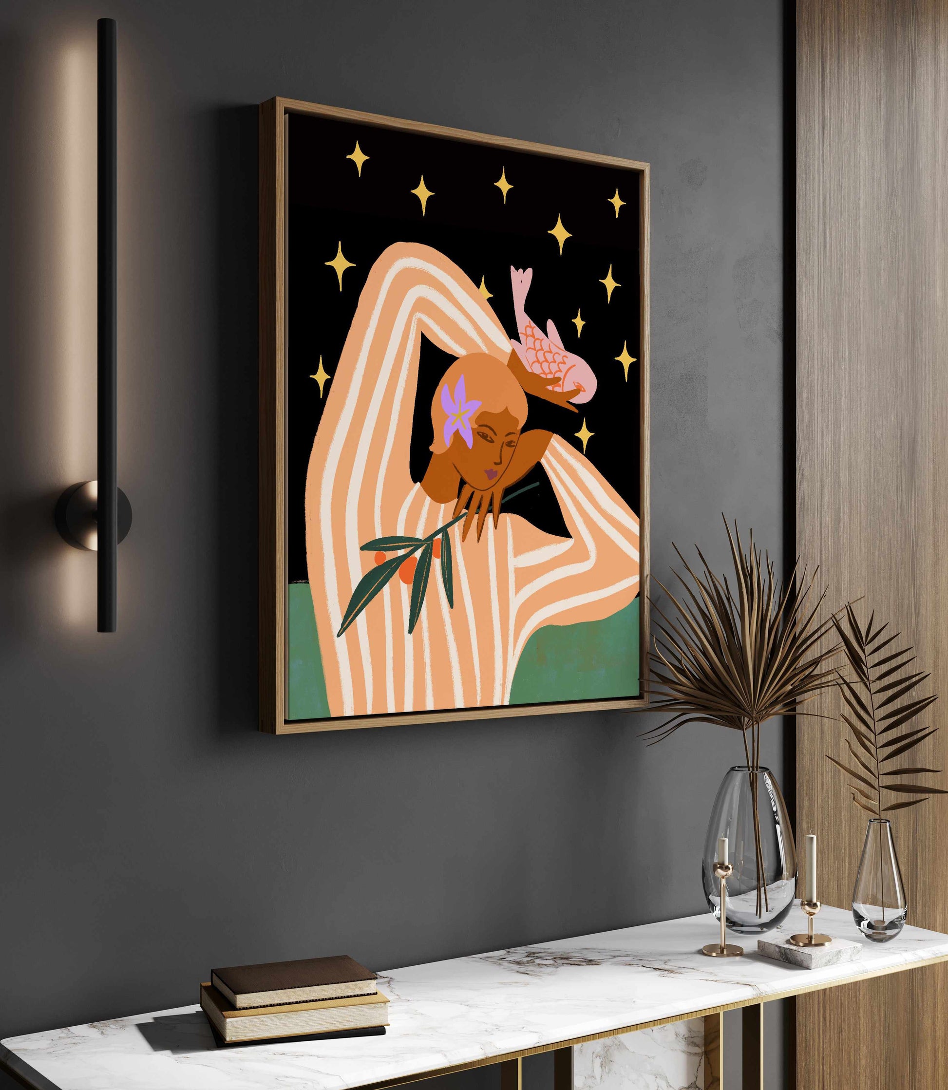 Fish and Tangerine by Arty Guava | Framed Canvas Art Print from Olive et Oriel where you can shop wallpaper and artworks online