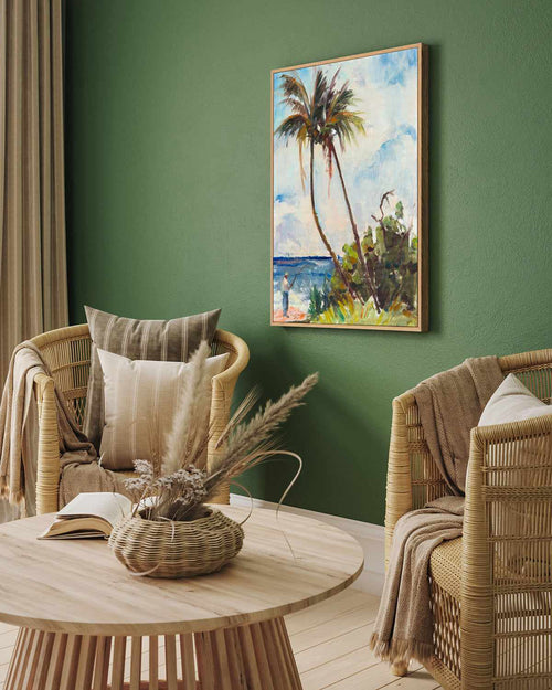 Fishing Under Palms by Richard A. Rodgers | Framed Canvas Art Print