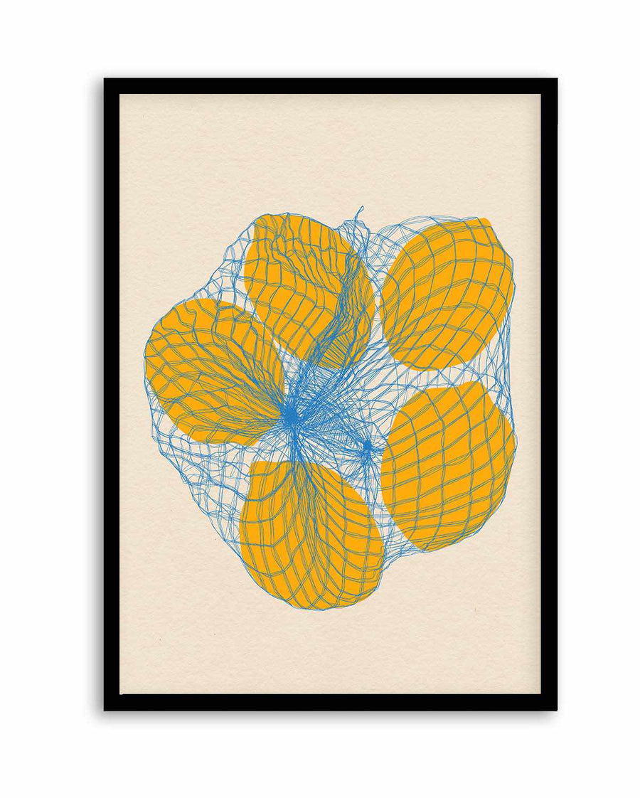 Five Lemons In a Net Bag by Rosi Feist | Art Print from Olive et Oriel where you can shop wallpaper and artworks online