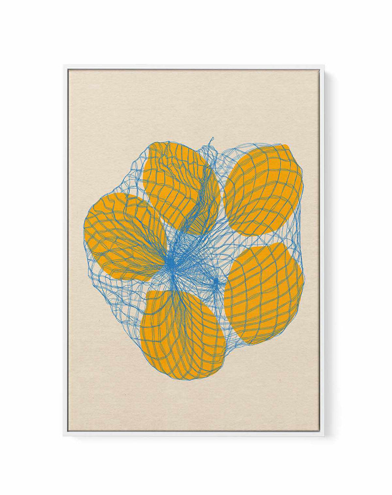 Five Lemons In a Net Bag by Rosi Feist | Framed Canvas Art Print from Olive et Oriel where you can shop wallpaper and artworks online