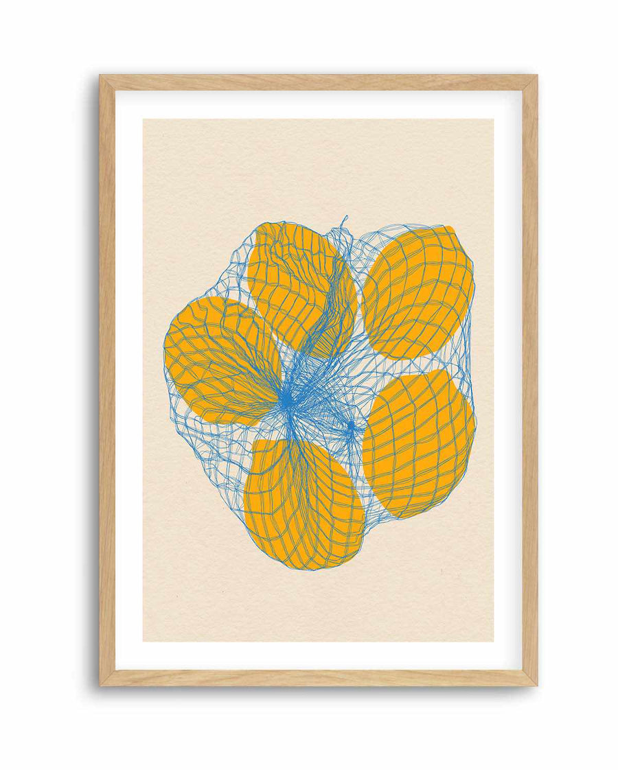 Five Lemons In a Net Bag by Rosi Feist | Art Print from Olive et Oriel where you can shop wallpaper and artworks online