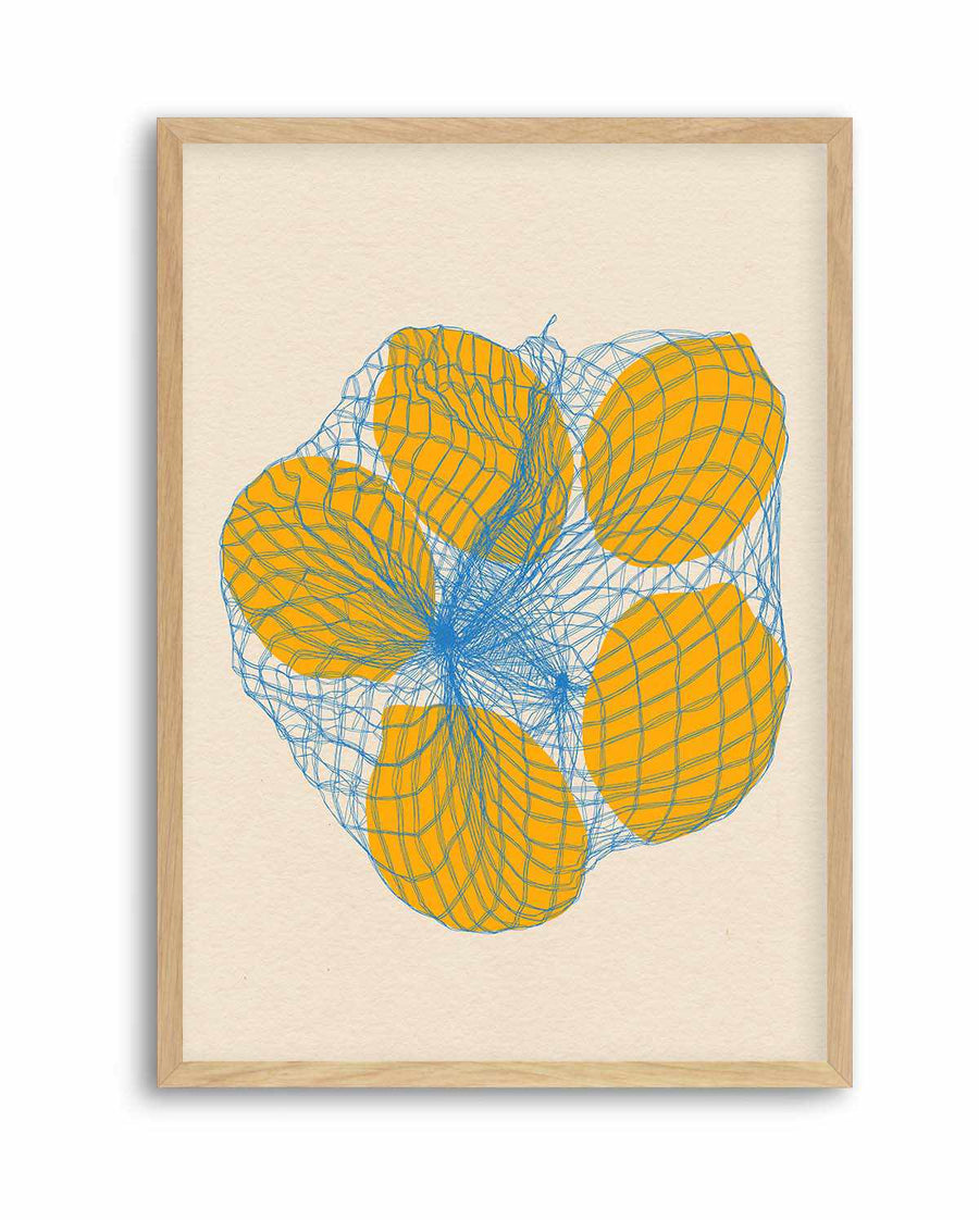 Five Lemons In a Net Bag by Rosi Feist | Art Print from Olive et Oriel where you can shop wallpaper and artworks online