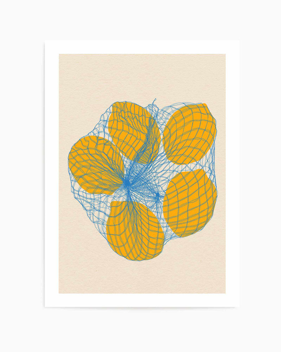 Five Lemons In a Net Bag by Rosi Feist | Art Print from Olive et Oriel where you can shop wallpaper and artworks online
