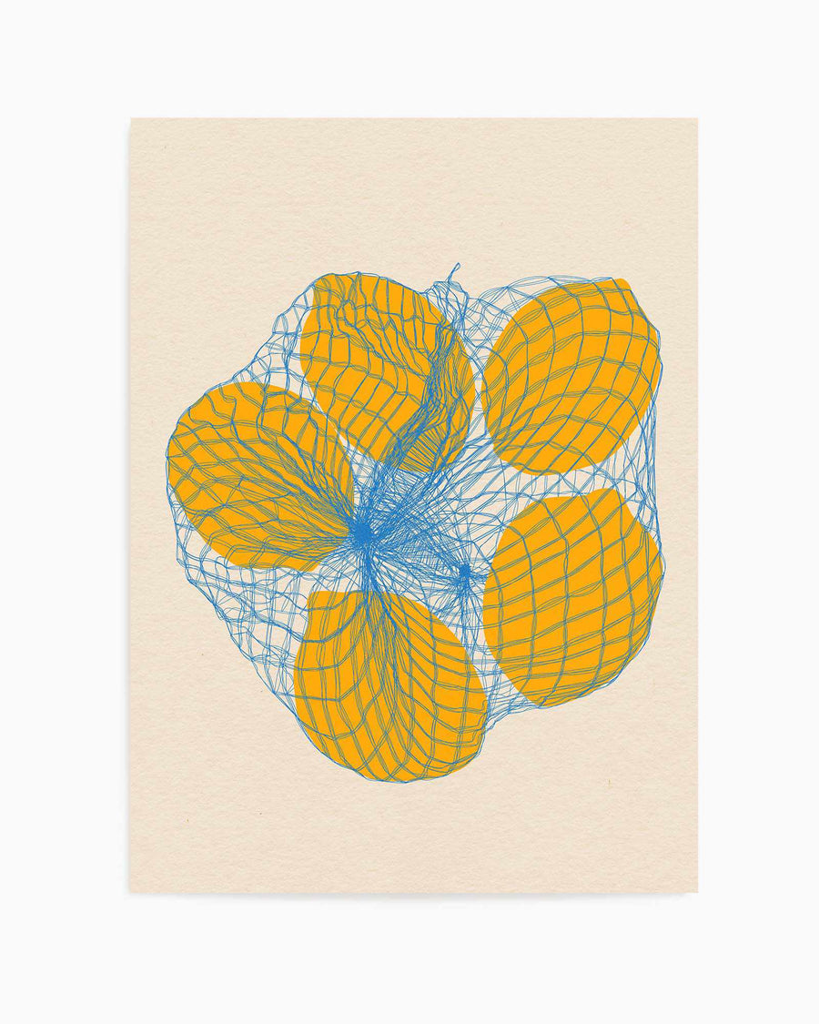 Five Lemons In a Net Bag by Rosi Feist | Art Print from Olive et Oriel where you can shop wallpaper and artworks online
