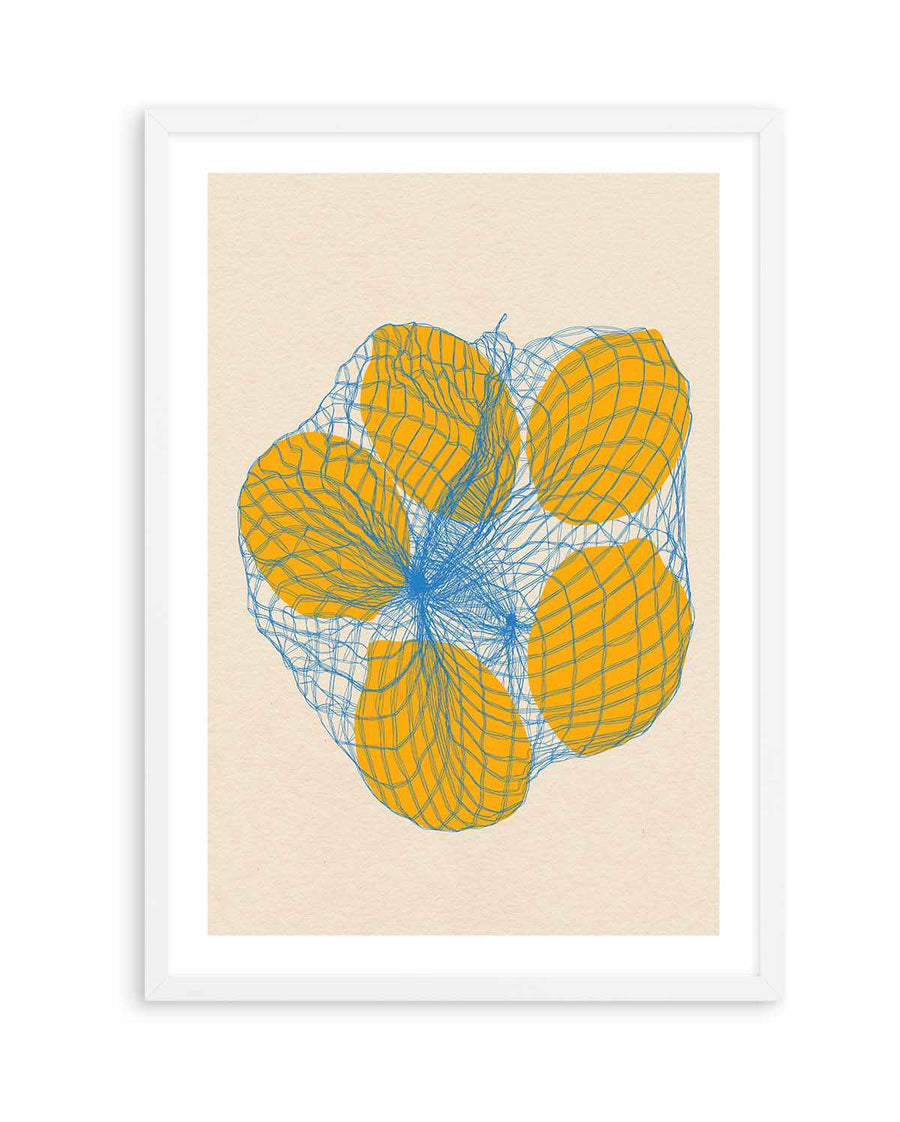 Five Lemons In a Net Bag by Rosi Feist | Art Print from Olive et Oriel where you can shop wallpaper and artworks online