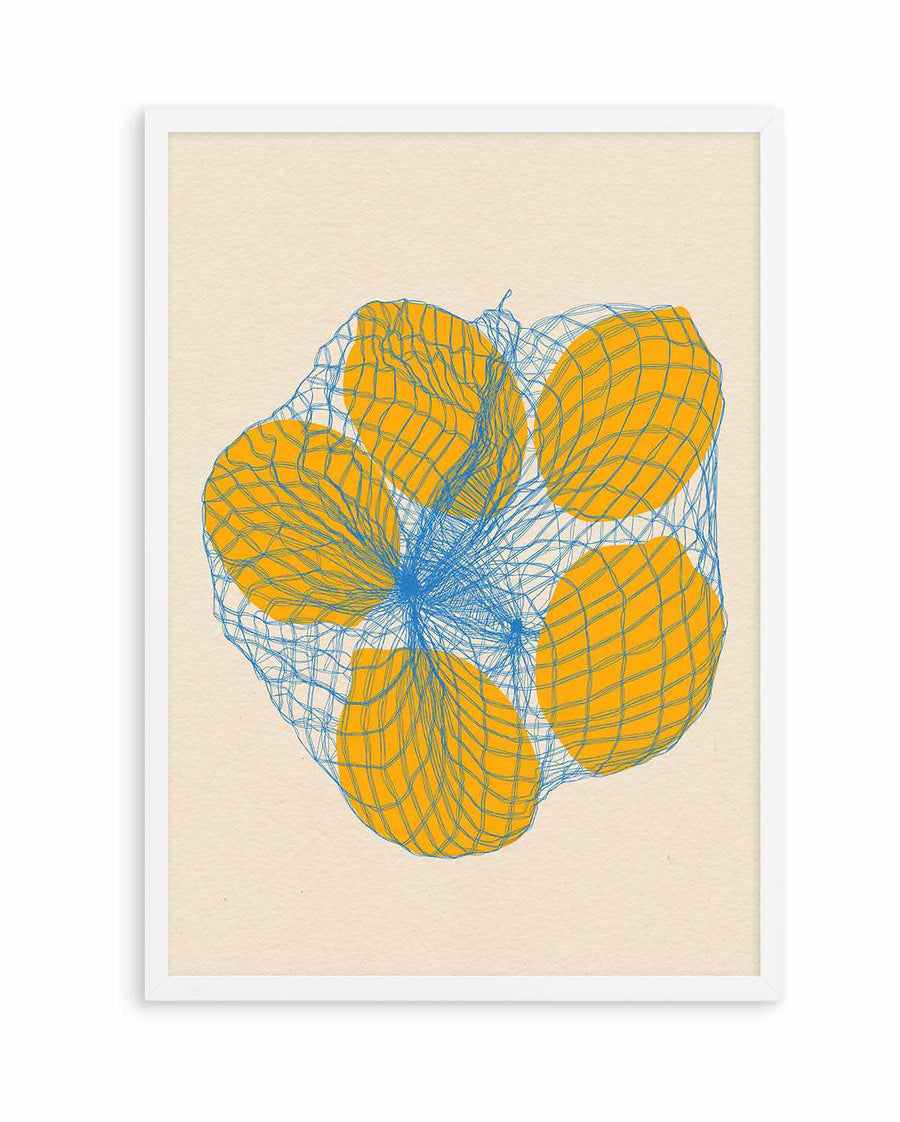 Five Lemons In a Net Bag by Rosi Feist | Art Print from Olive et Oriel where you can shop wallpaper and artworks online
