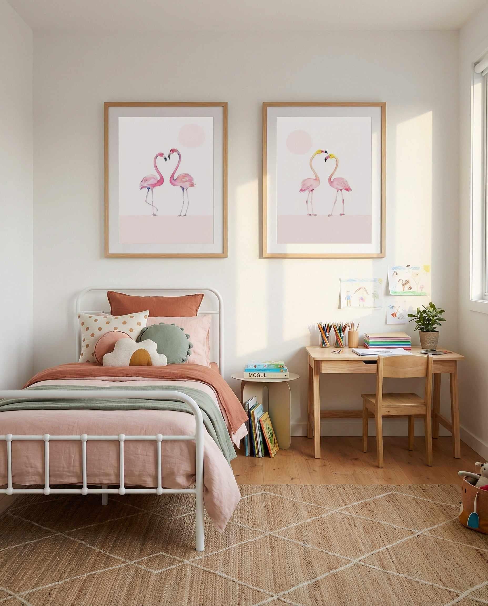 Flamingo I & II Art Print Set of 2 | Matching Wall Art from Olive et Oriel where you can shop wallpaper and artworks online